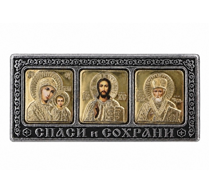 Икона в машину, триптих из пластика на липучке, 4x9 см