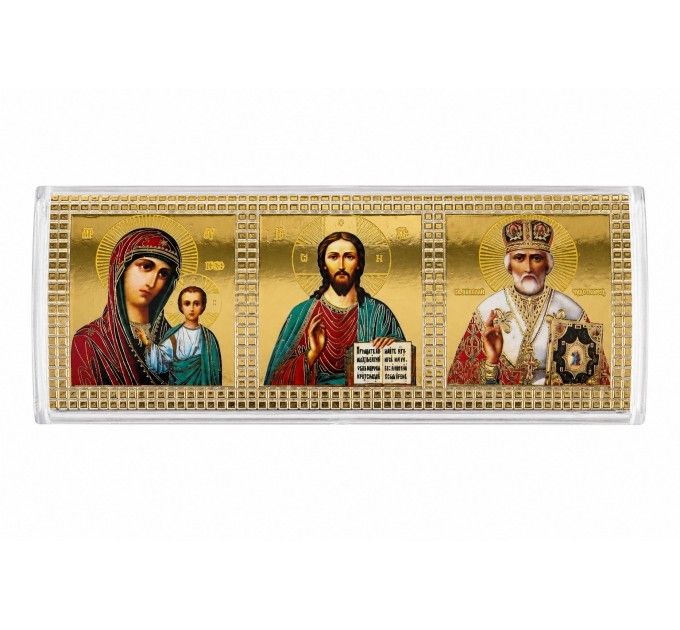 Икона в машину, триптих из пластика на липучке, 5x11.5 см