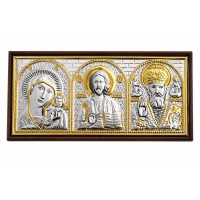Икона в машину, триптих из метала (серебрение/цвет) на липучке, 5.5x10.5 см