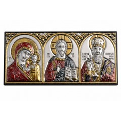 Греческая икона в машину, триптих из металла (серебрение/цвет) на липучке, 3.4x7.7 см Греческая икона в машину, триптих из металла (серебрение/цвет) на липучке, 3.4x7.7 см