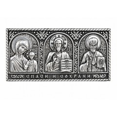Икона в машину, триптих из металла (гальваника) на липучке, 3.2x6.5 см Икона в машину, триптих из металла (гальваника) на липучке, 3.2x6.5 см