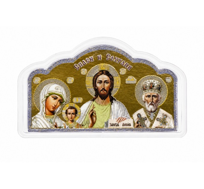 Икона в машину, объёмный триптих из пластика на липучке, 4,5x8 см