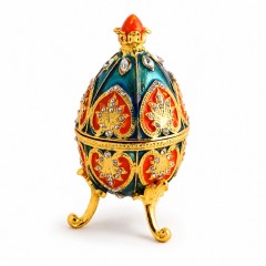Декоративное Фаберже Яйцо - шкатулка с короной, синие-оранжевое 12 см