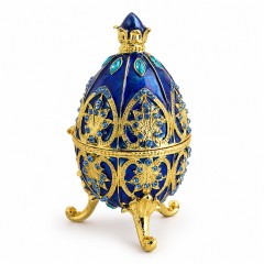 Декоративное Фаберже Яйцо - шкатулка с короной, синие 11 см