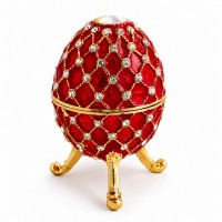 Декоративное Фаберже Яйцо - шкатулка «Сетка» красное 9 см Декоративное Фаберже Яйцо - шкатулка «Сетка» красное 9 см