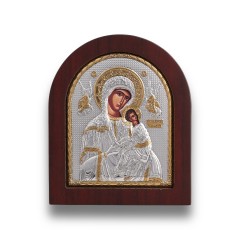Серебренная икона Страстная БМ, деревянная основа, шелкография 