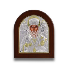 Серебренная икона Николай Чудотворец, деревянная основа, шелкография 