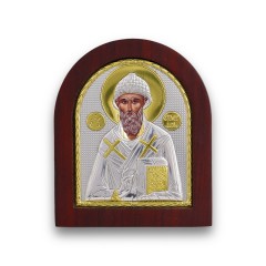 Серебренная икона Спиридон Тримифунтский, деревянная основа, шелкография 