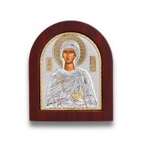 Серебренная икона Параскева, деревянная основа, шелкография 