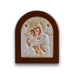 Серебренная икона Достойно Есть БМ, деревянная основа, шелкография 