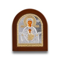 Серебренная икона Святой Пояс БМ, деревянная основа, шелкография 