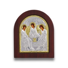 Серебренная икона Святая Троица, деревянная основа, шелкография 