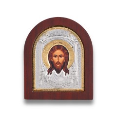 Серебренная икона Спас Нерукотворный, деревянная основа, шелкография 