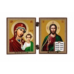 Двойной складень Казанская БМ и Спаситель, 7.5x13 см