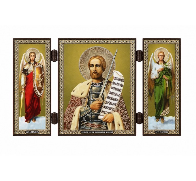Тройной складень Александр Невский с Архангелами, 7,5x13 см