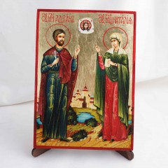 Икона Адриан и Наталия на дереве, ручная отделка сусальным золотом, 17×23 см