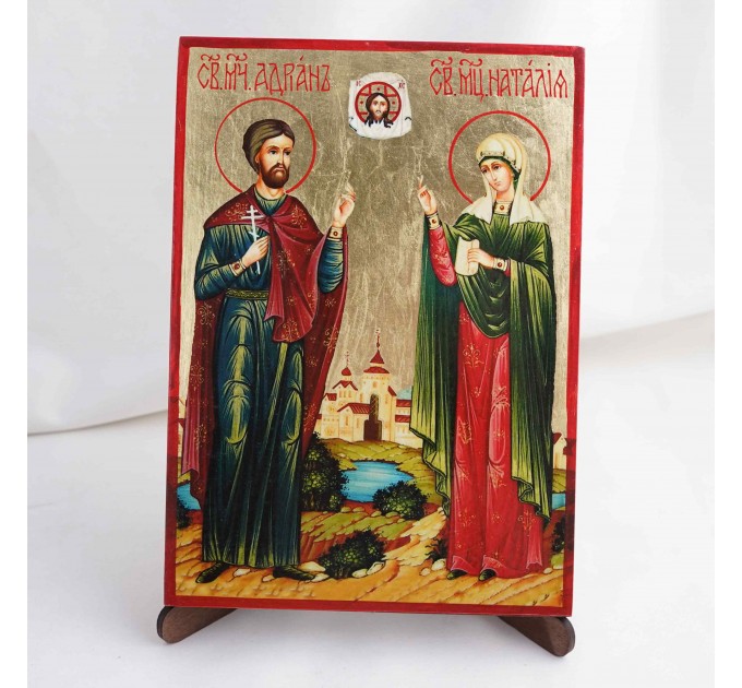 Икона Адриан и Наталия на дереве, ручная отделка сусальным золотом, 17×23 см