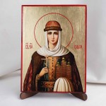 Икона Ольга на дереве, ручная отделка сусальным золотом, 17×23 см