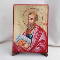 Икона Павел апостол на дереве, ручная отделка сусальным золотом, 17×23 см