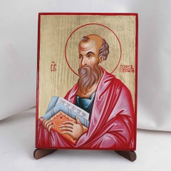 Икона Павел апостол на дереве, ручная отделка сусальным золотом, 17×23 см