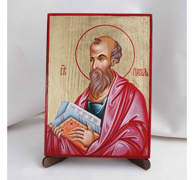 Икона Павел апостол на дереве, ручная отделка сусальным золотом, 17×23 см