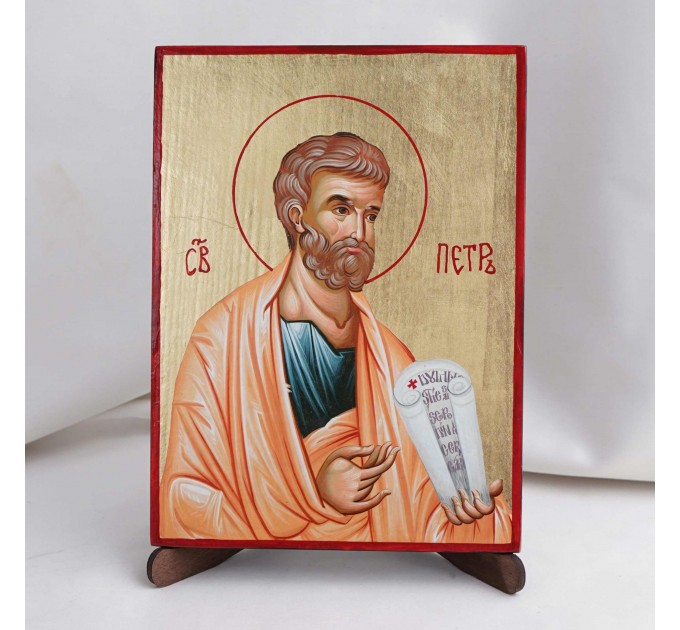 Икона Петр апостол на дереве, ручная отделка сусальным золотом, 17×23 см