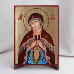 Икона Помощница в родах БМ на дереве, ручная отделка сусальным золотом, 17×23 см