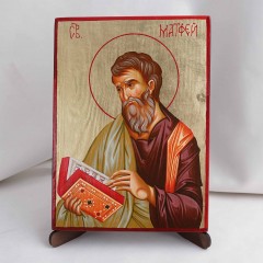 Икона Матфей апостол на дереве, ручная отделка сусальным золотом, 17×23 см