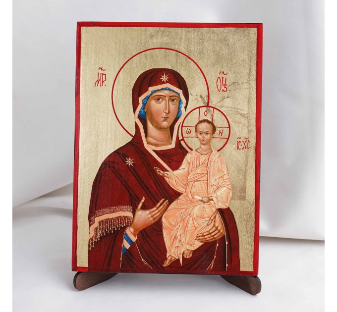 Икона Смоленская БМ на дереве, ручная отделка сусальным золотом, 17×23 см