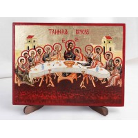 Икона Тайная Вечеря на дереве, ручная отделка сусальным золотом, 17×23 см