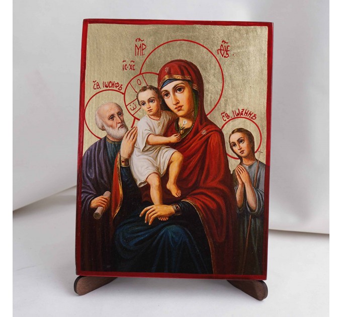 Икона Трех радостей БМ на дереве, ручная отделка сусальным золотом, 17×23 см
