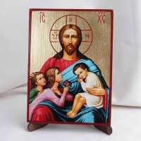 Икона Благословение детей на дереве, ручная отделка сусальным золотом, 17×23 см