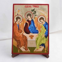 Икона Святая Троица на дереве, ручная отделка сусальным золотом, 17×23 см