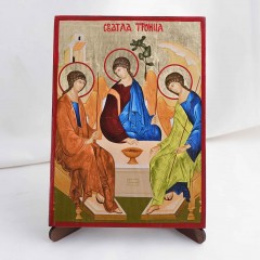 Икона Святая Троица на дереве, ручная отделка сусальным золотом, 17×23 см
