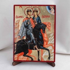 Икона Борис и Глеб на дереве, ручная отделка сусальным золотом, 17×23 см