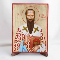 Икона Василий Великий на дереве, ручная отделка сусальным золотом, 17×23 см