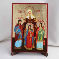 Икона Вера, Надежда, Любовь на дереве, ручная отделка сусальным золотом, 17×23 см