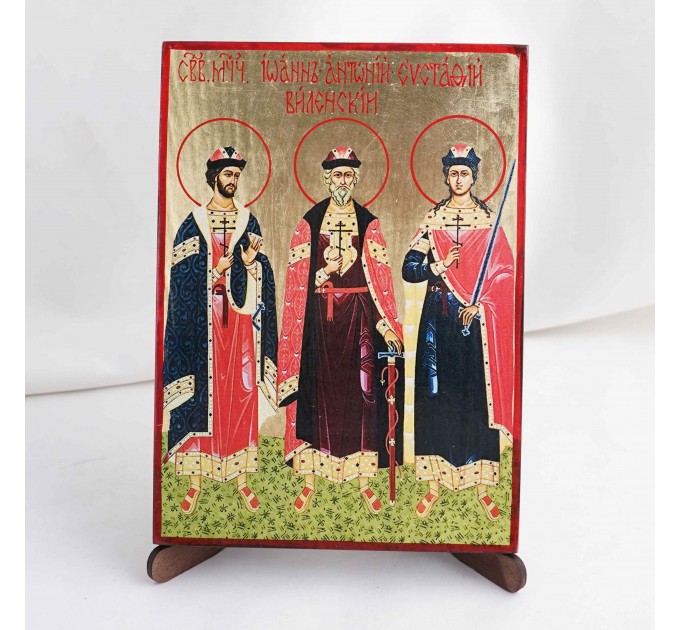 Икона Виленские Мученики на дереве, ручная отделка сусальным золотом, 17×23 см