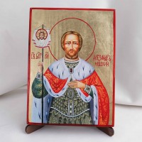 Икона Александр Невский на дереве, ручная отделка сусальным золотом, 17×23 см