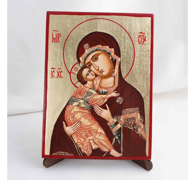 Икона Владимирская БМ на дереве, ручная отделка сусальным золотом, 17×23 см