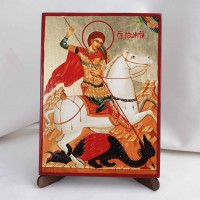 Икона Георгий Победоносец на дереве, ручная отделка сусальным золотом, 17×23 см