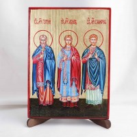 Икона Гурий, Самон, Авив на дереве, ручная отделка сусальным золотом, 17×23 см