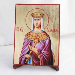 Икона Александра Римская на дереве, ручная отделка сусальным золотом, 17×23 см