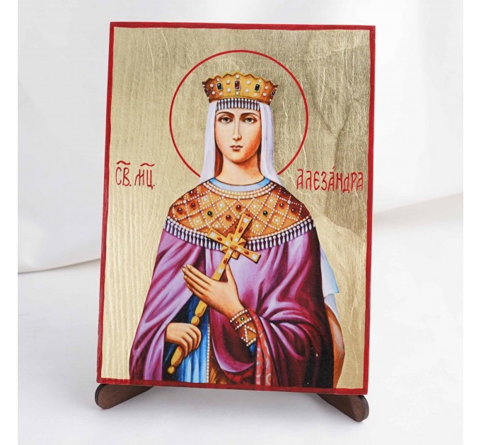 Икона Александра Римская на дереве, ручная отделка сусальным золотом, 17×23 см