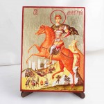 Икона Димитрий Солунский на дереве, ручная отделка сусальным золотом, 17×23 см