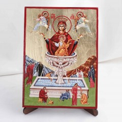 Икона Живоносный Источник БМ на дереве, ручная отделка сусальным золотом, 17×23 см