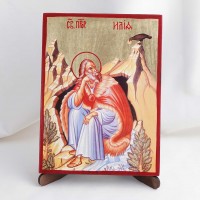 Икона Илия Пророк на дереве, ручная отделка сусальным золотом, 17×23 см
