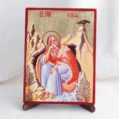 Икона Илия Пророк на дереве, ручная отделка сусальным золотом, 17×23 см