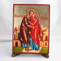 Икона Иоаким и Анна на дереве, ручная отделка сусальным золотом, 17×23 см