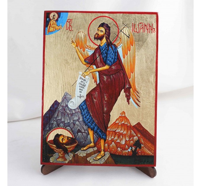 Икона Иоанн Предтеча на дереве, ручная отделка сусальным золотом, 17×23 см